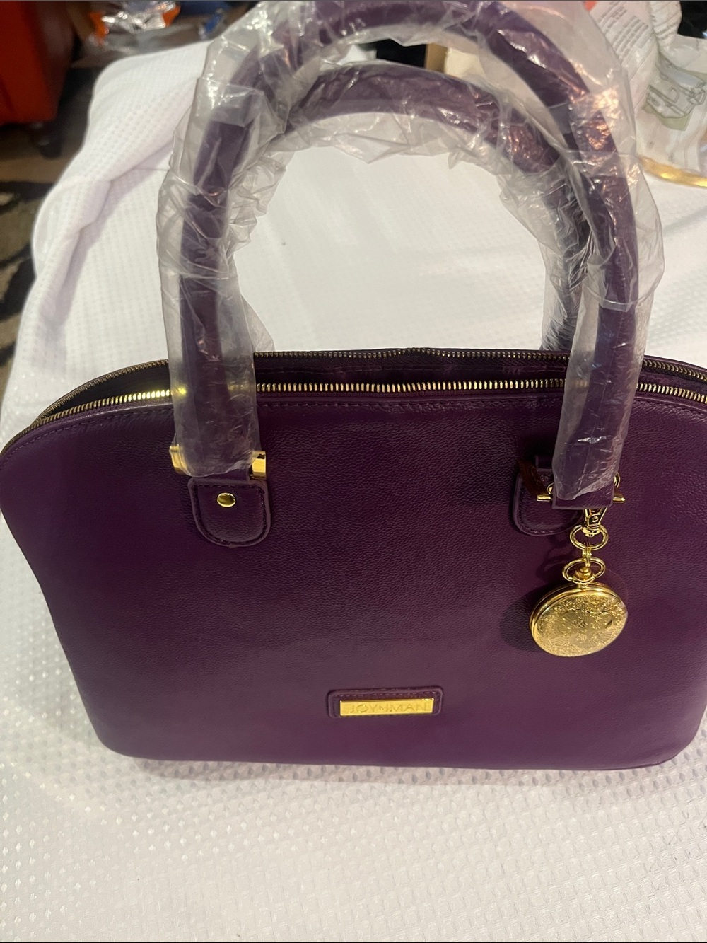 Joy & Iman Elegant Plum Dome Satchel with Gold Charm BRAND NEW!